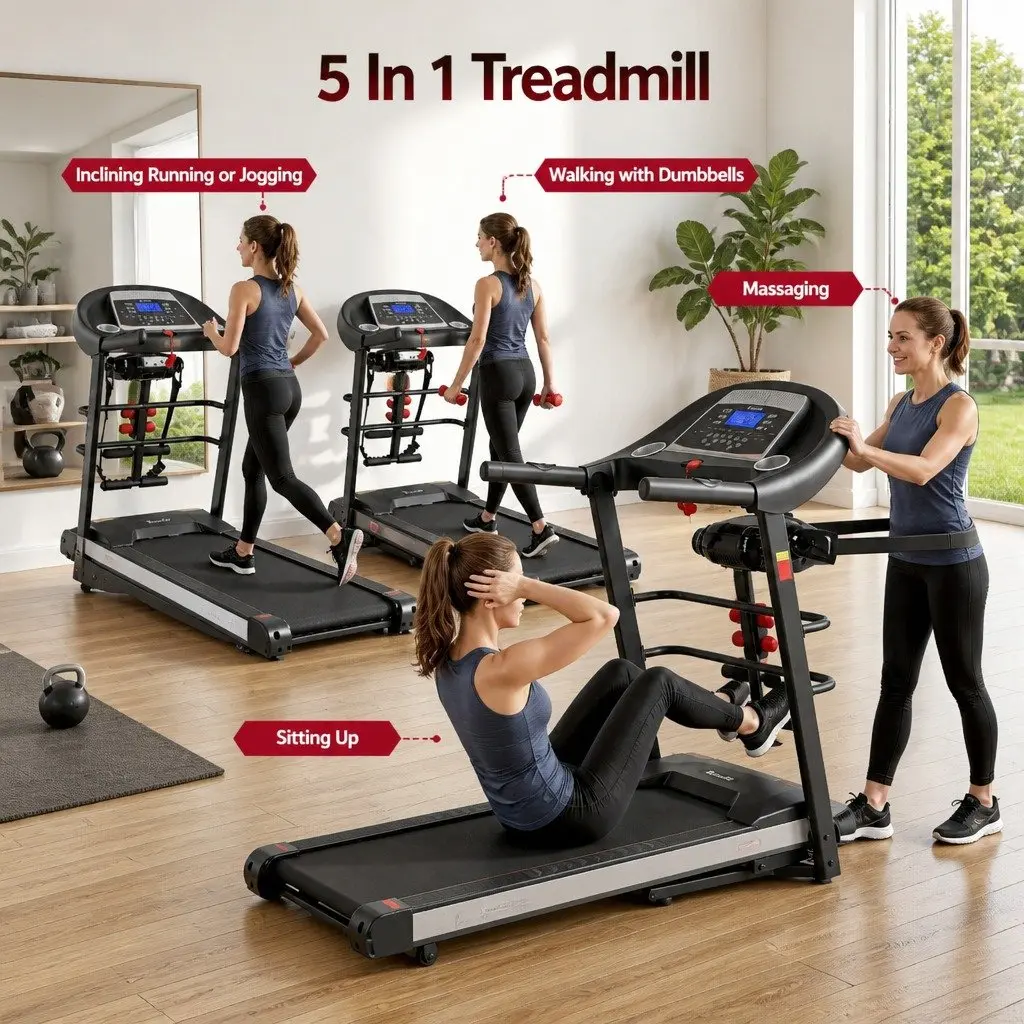 Electric Treadmill Home Gym Fitness Machine with Massager Sit-up Bar Dumbbells