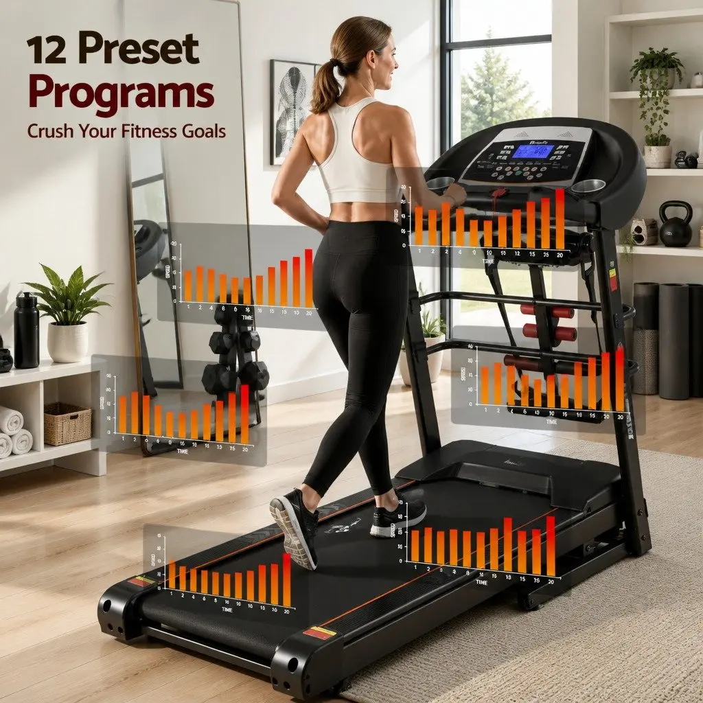 Electric Treadmill Home Gym Fitness Machine with Massager Sit-up Bar Dumbbells