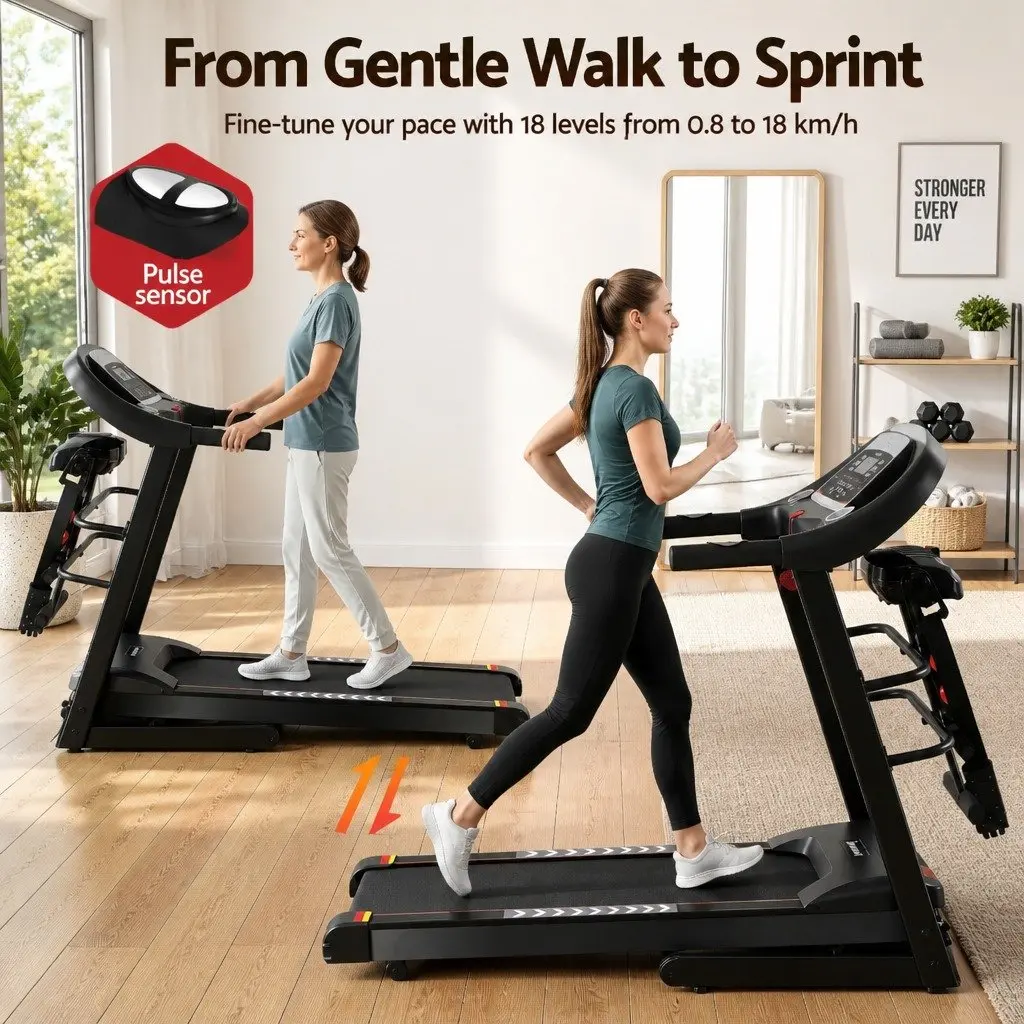 Electric Treadmill Home Gym Fitness Machine with Massager Sit-up Bar Dumbbells