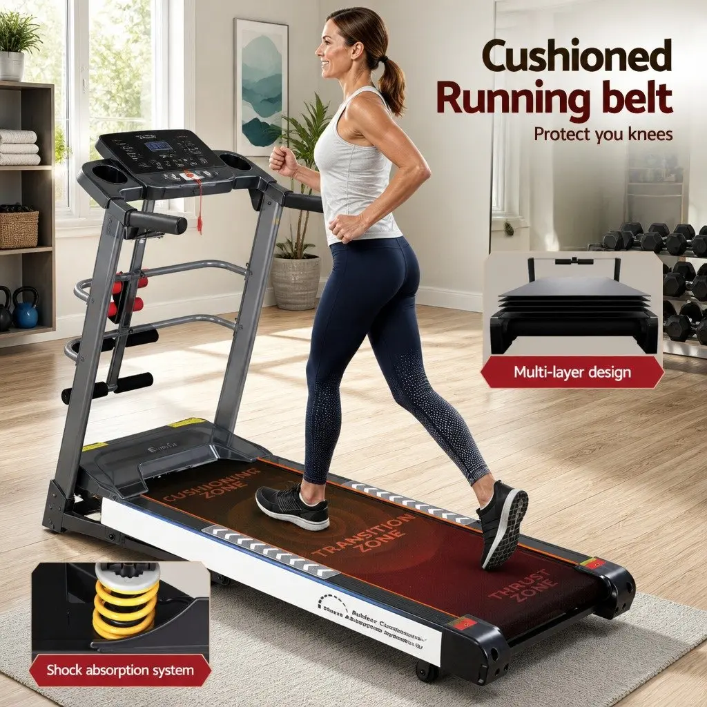 Electric Treadmill Home Gym Fitness Machine with Massager Sit-up Bar Dumbbells