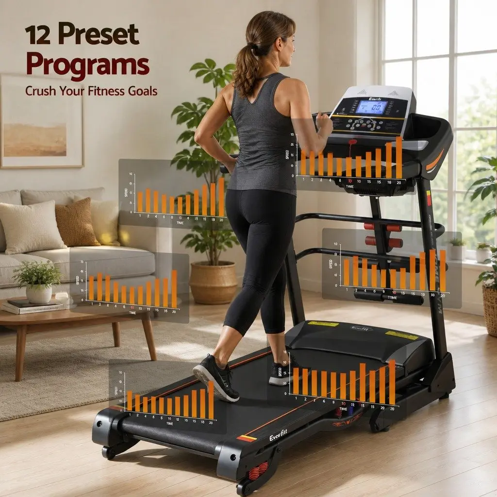 Electric Treadmill with 12 Programs and 150kg Capacity
