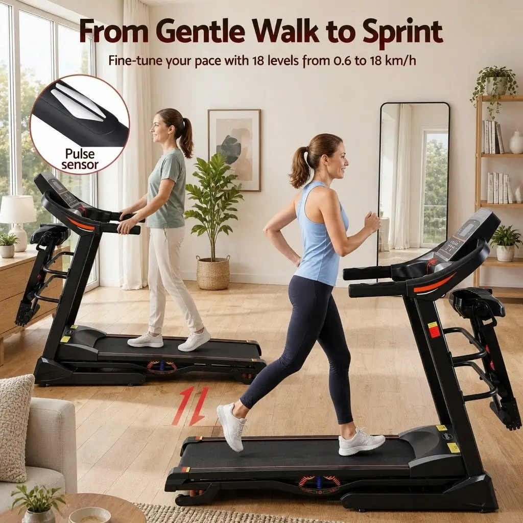 Electric Treadmill with 12 Programs and 150kg Capacity
