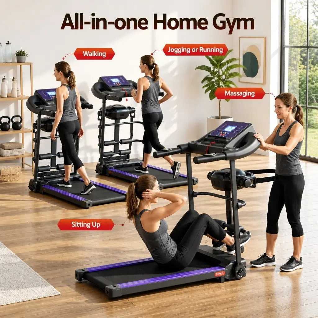 Electric Treadmill Home Gym Fitness Exercise Machine with Massage Bar 121.5cm L x 52cm W x 110cm H