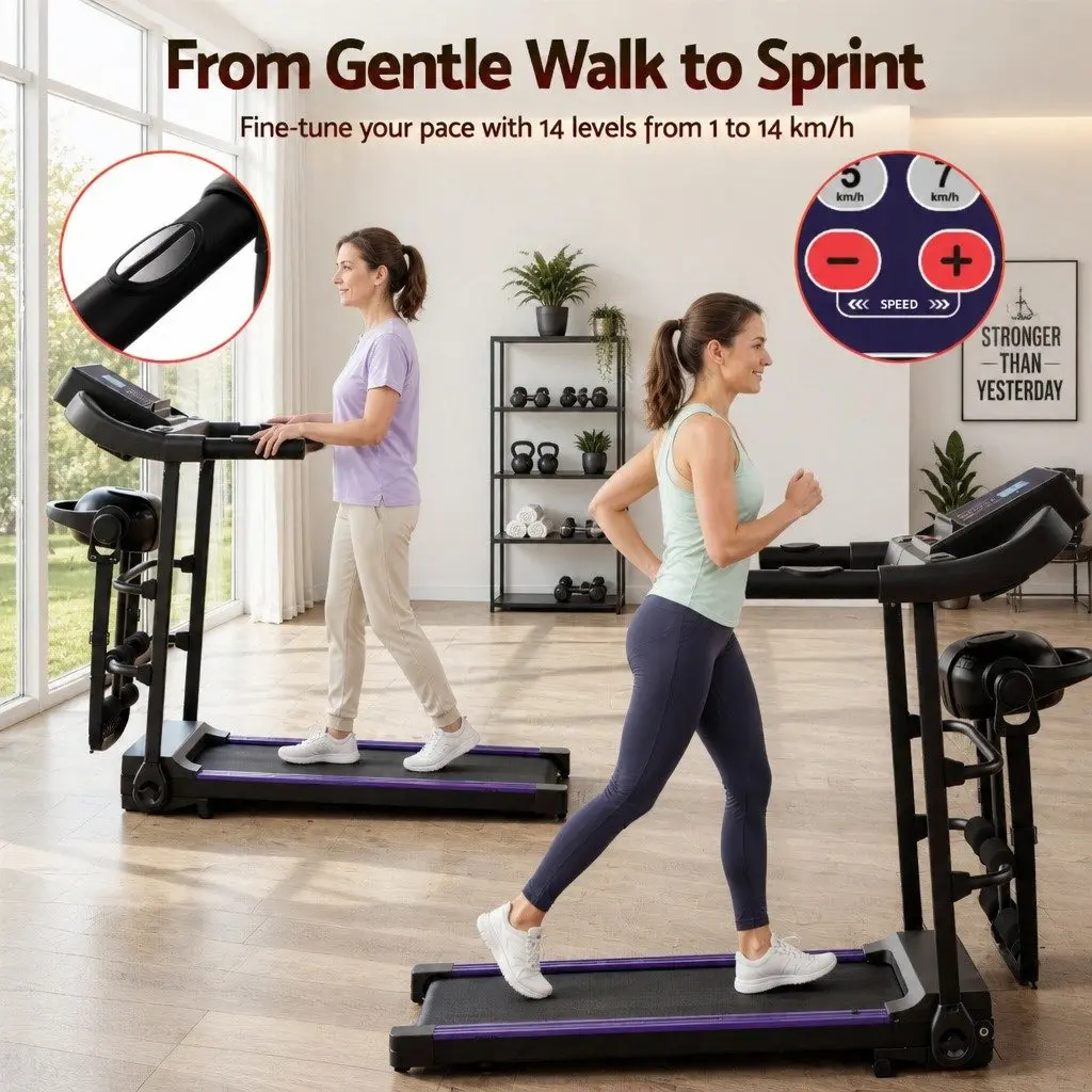 Electric Treadmill Home Gym Fitness Exercise Machine with Massage Bar 121.5cm L x 52cm W x 110cm H