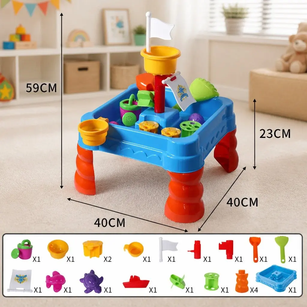 Kids Sand Water Play Table 2-In-1 Activity Toy Set Indoor Outdoor 40cm x 40cm x 59cm