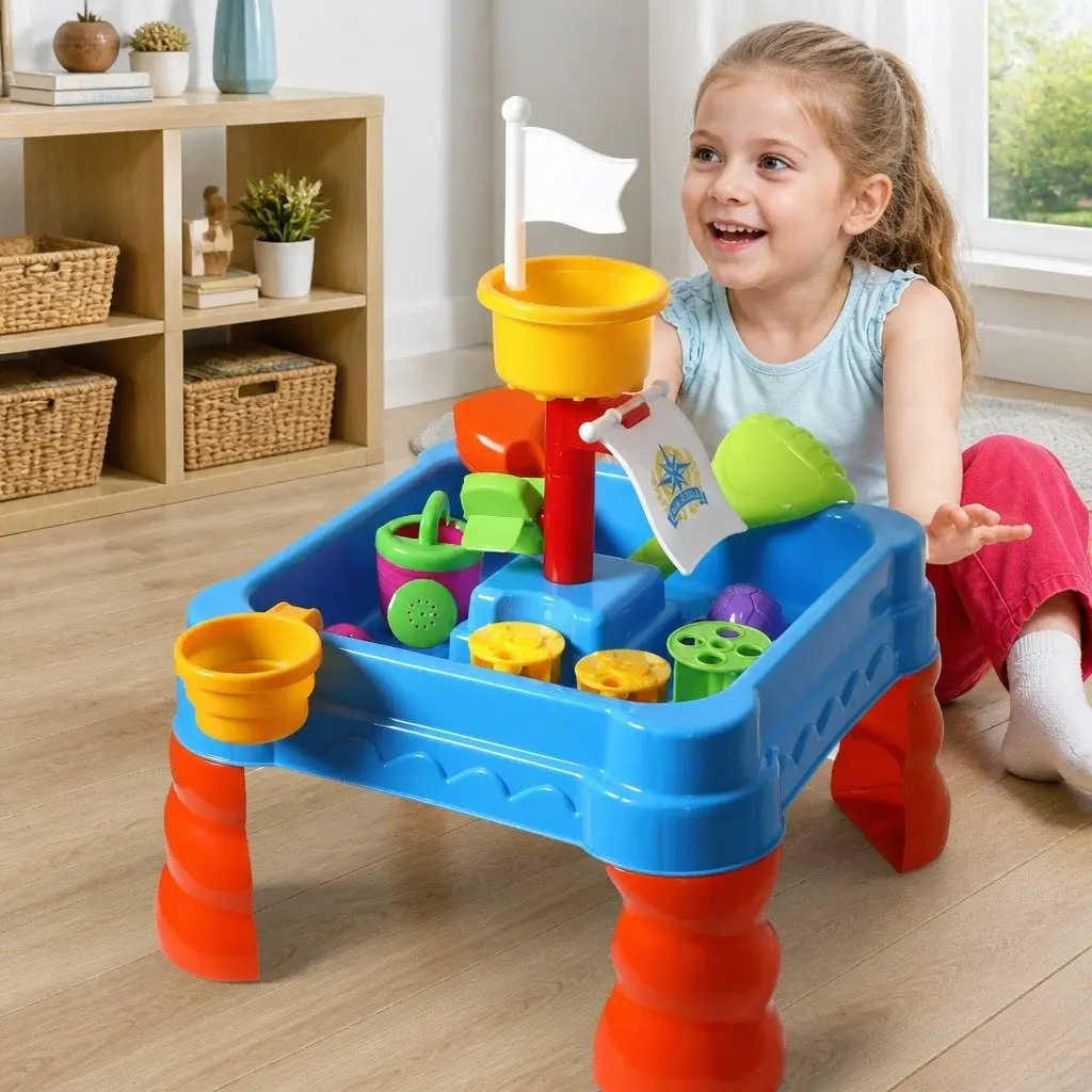Kids Sand Water Play Table 2-In-1 Activity Toy Set Indoor Outdoor 40cm x 40cm x 59cm