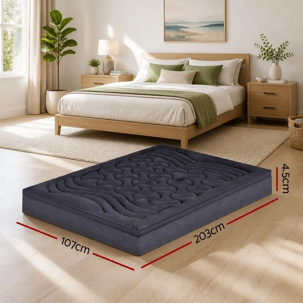 Pillowtop Mattress Topper King Single 3-Zone 1000GSM Charcoal Washable Deep