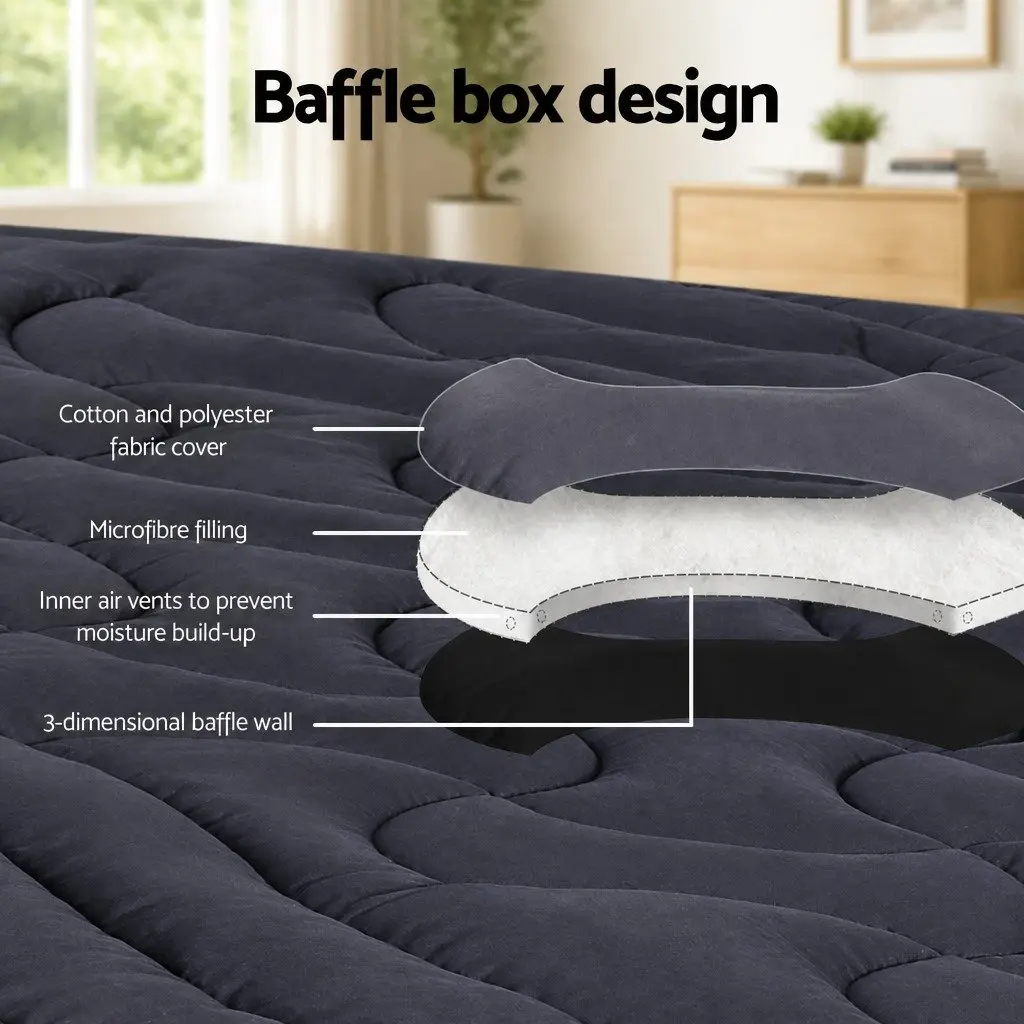 Pillowtop Mattress Topper King Single 3-Zone 1000GSM Charcoal Washable Deep