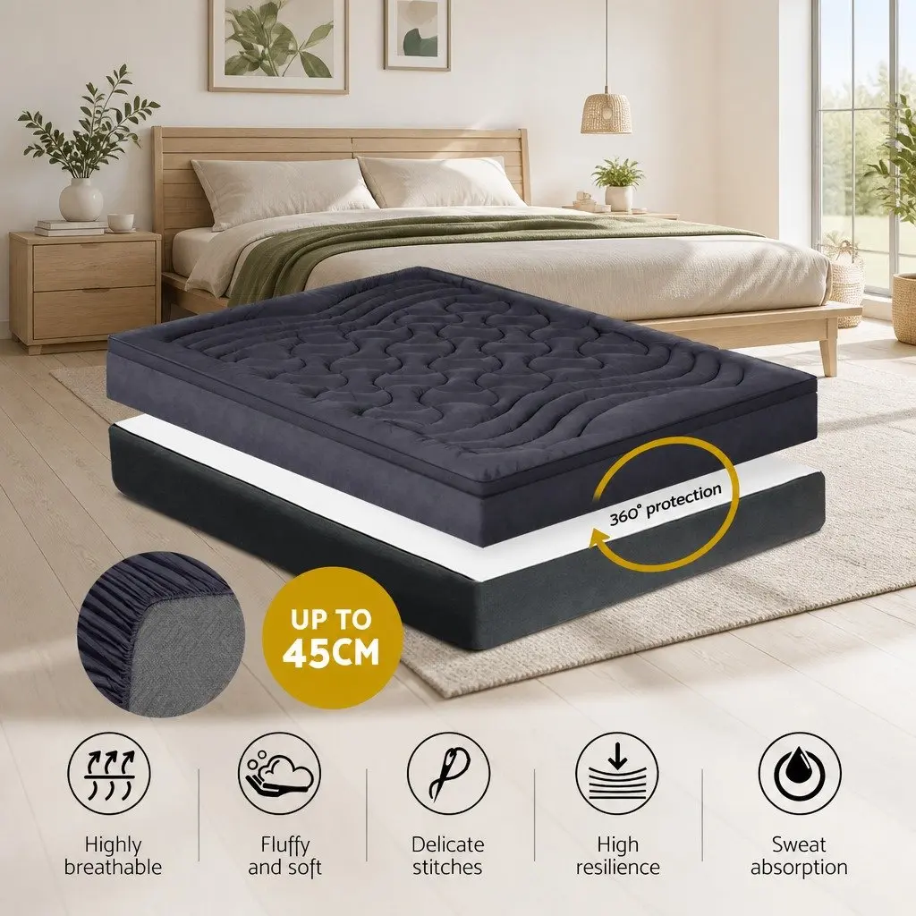 Pillowtop Mattress Topper King Single 3-Zone 1000GSM Charcoal Washable Deep