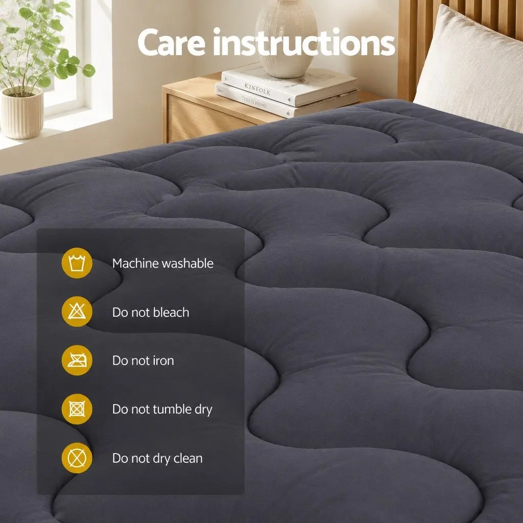 Pillowtop Mattress Topper King Single 3-Zone 1000GSM Charcoal Washable Deep