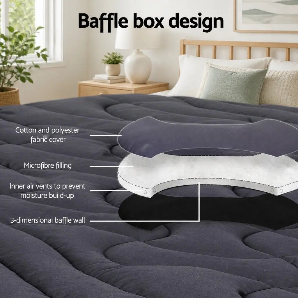 Queen Mattress Topper for Sleep Comfort 3-Zone 1000GSM Charcoal Deep Pocket 45cm