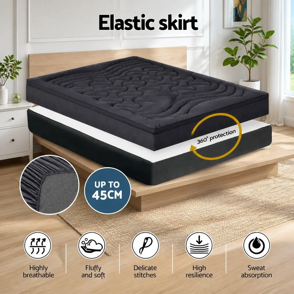 Queen Mattress Topper for Sleep Comfort 3-Zone 1000GSM Charcoal Deep Pocket 45cm