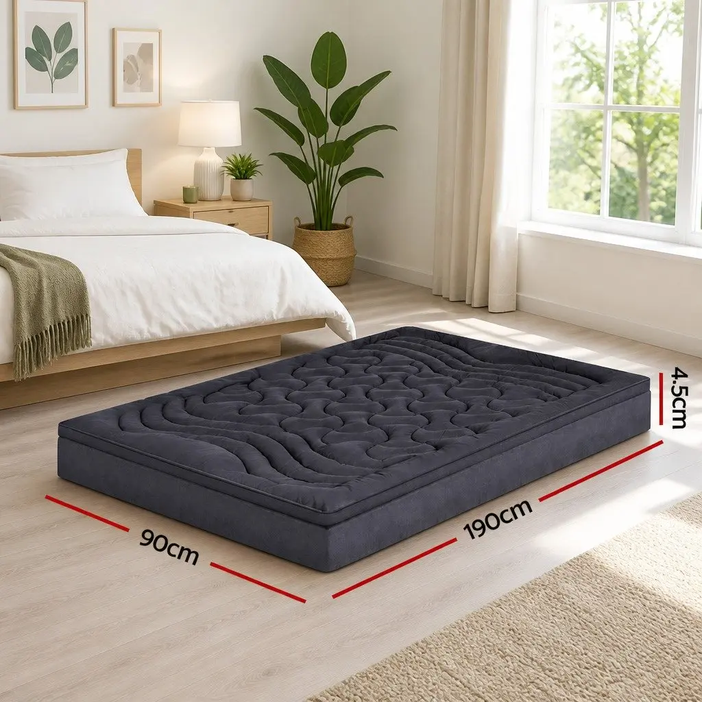 3-Zone Pillowtop Mattress Topper Single 1000GSM Microfibre Charcoal Deep Pocket