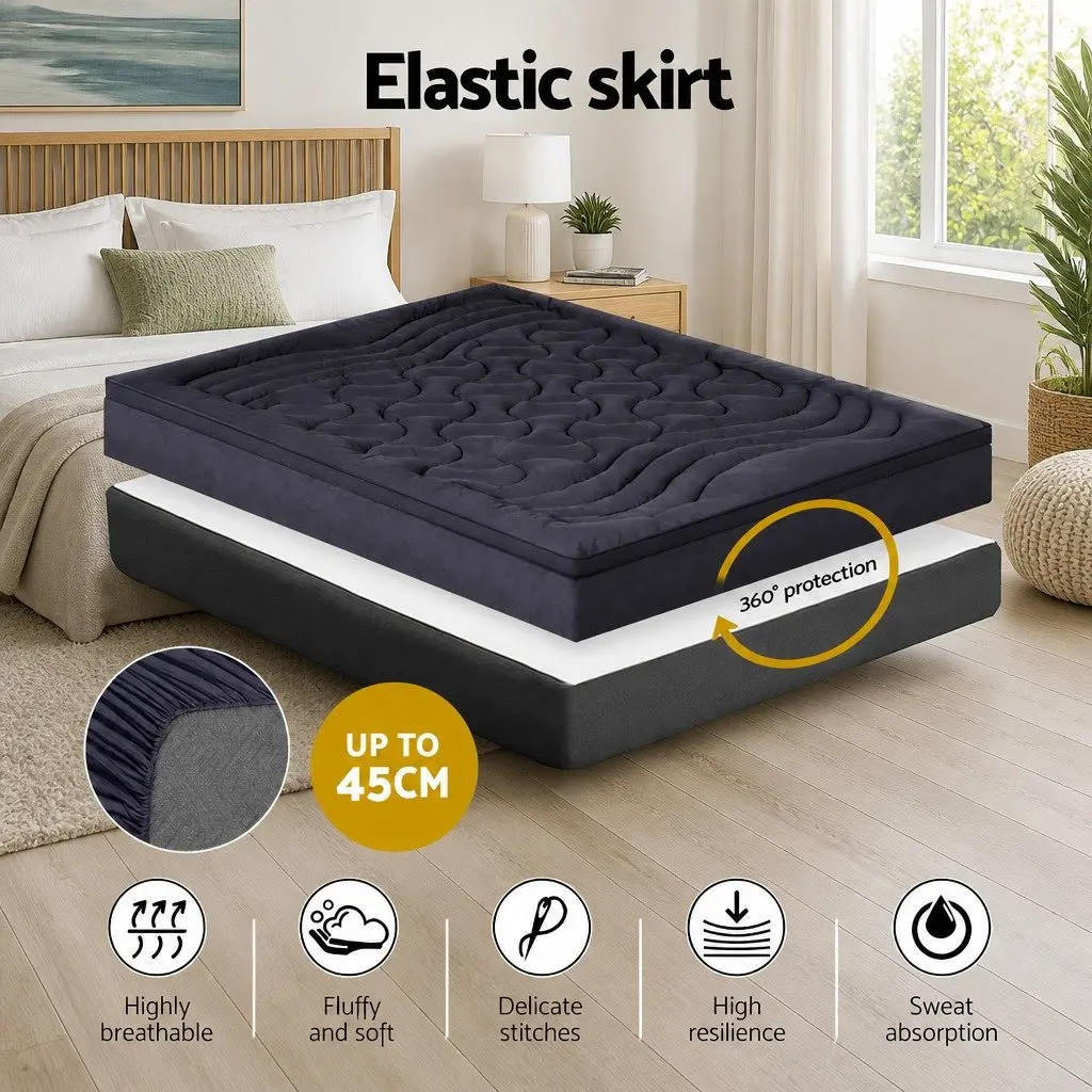 3-Zone Pillowtop Mattress Topper Single 1000GSM Microfibre Charcoal Deep Pocket