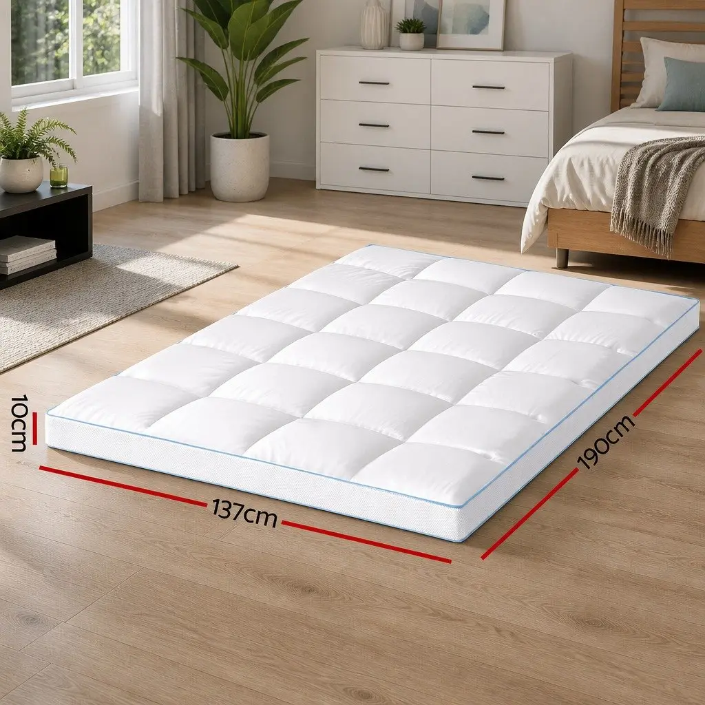 Pillowtop Mattress Topper Double Bed 10cm Thick White Cooling Underlay