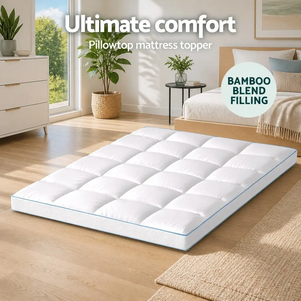 Pillowtop Mattress Topper Double Bed 10cm Thick White Cooling Underlay