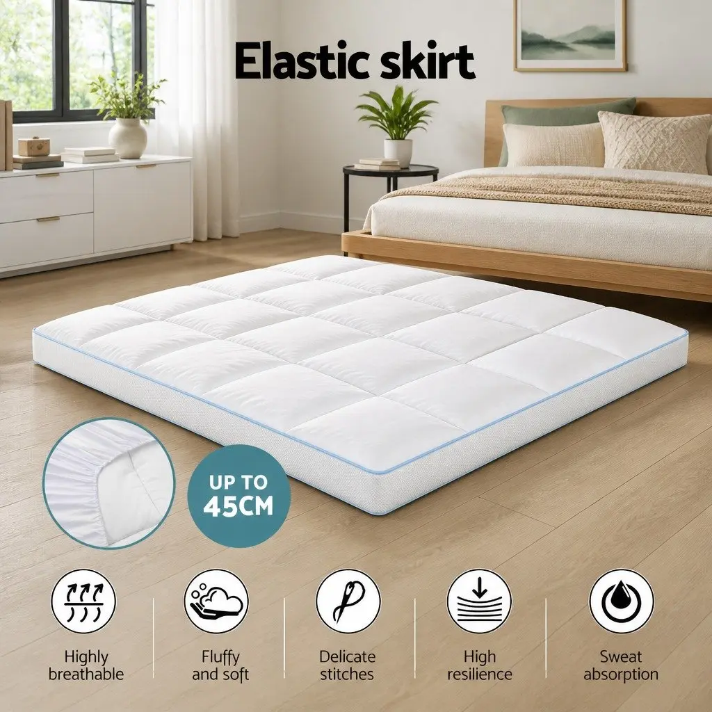Pillowtop Mattress Topper Double Bed 10cm Thick White Cooling Underlay