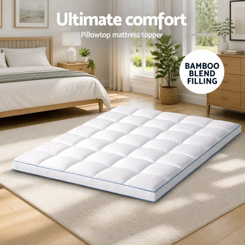 Queen Mattress Topper 10cm Thick Pillowtop Pad Cooling Underlay Back Pain Relief