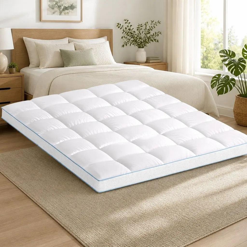 Queen Mattress Topper 10cm Thick Pillowtop Pad Cooling Underlay Back Pain Relief