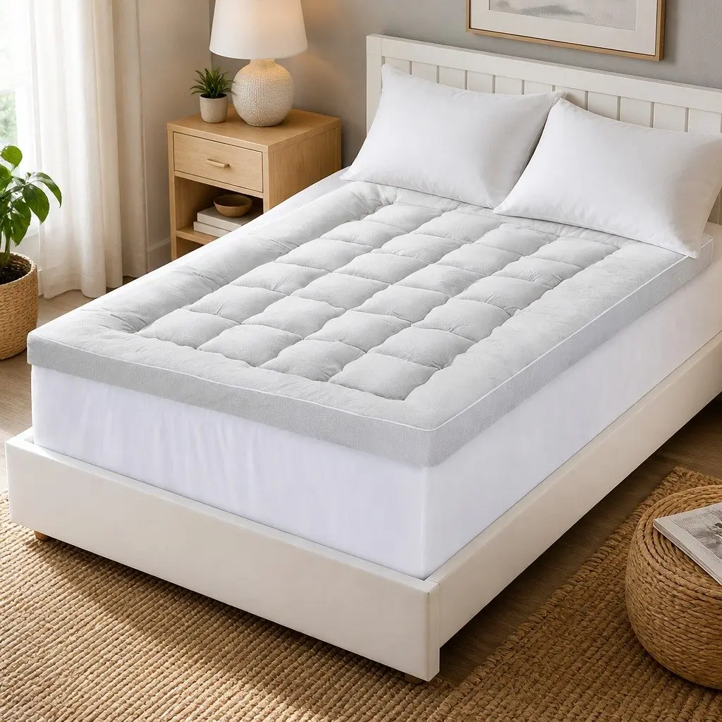 Pillowtop Mattress Topper Double Bed 11cm Thick Bamboo Blend Cover 1500GSM Hollow Fibre
