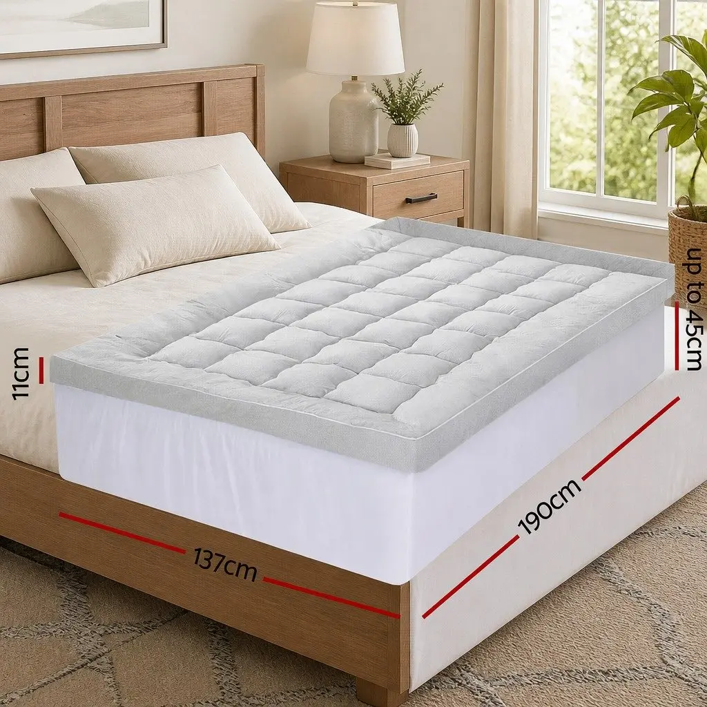 Pillowtop Mattress Topper Double Bed 11cm Thick Bamboo Blend Cover 1500GSM Hollow Fibre