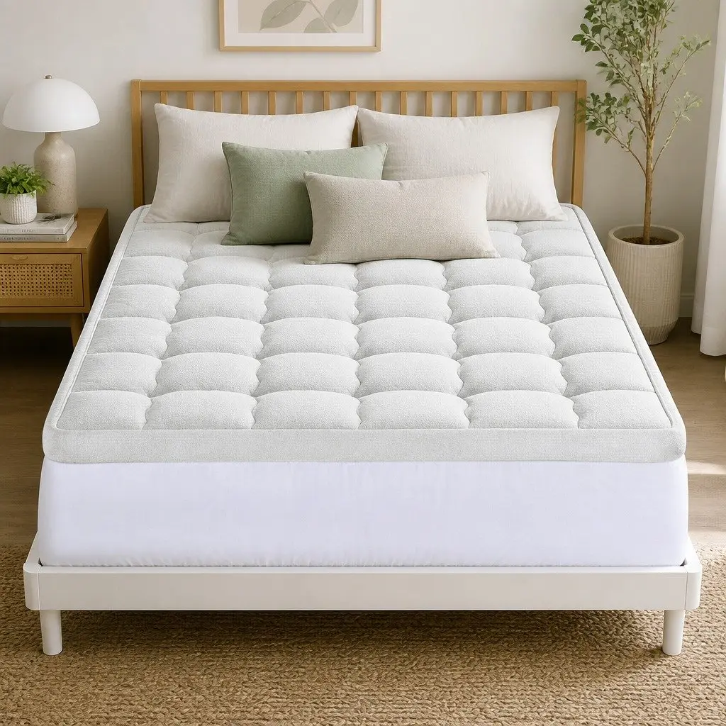 Pillowtop Mattress Topper Double Bed 11cm Thick Bamboo Blend Cover 1500GSM Hollow Fibre