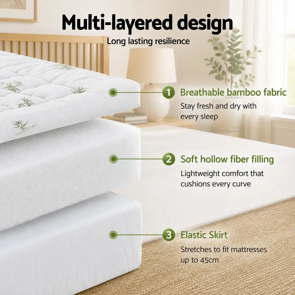 Pillowtop Mattress Topper Double Bed 11cm Thick Bamboo Blend Cover 1500GSM Hollow Fibre