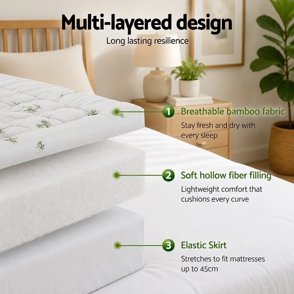 Mattress Topper King Size 11cm Thick Bamboo Pad Pressure Relief Washable