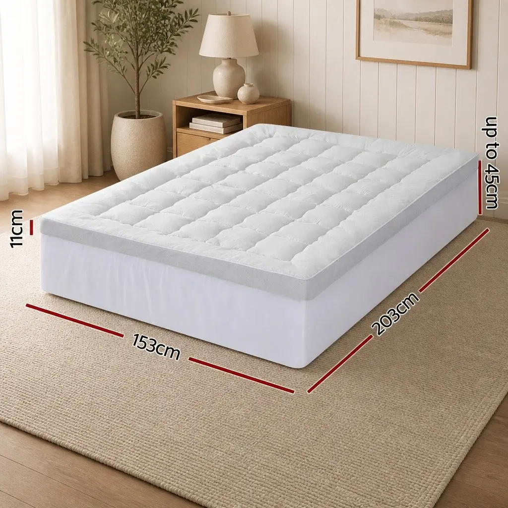 Queen Mattress Topper 11cm Pillowtop Bamboo Bed Pad Thick Deep Pocket Washable