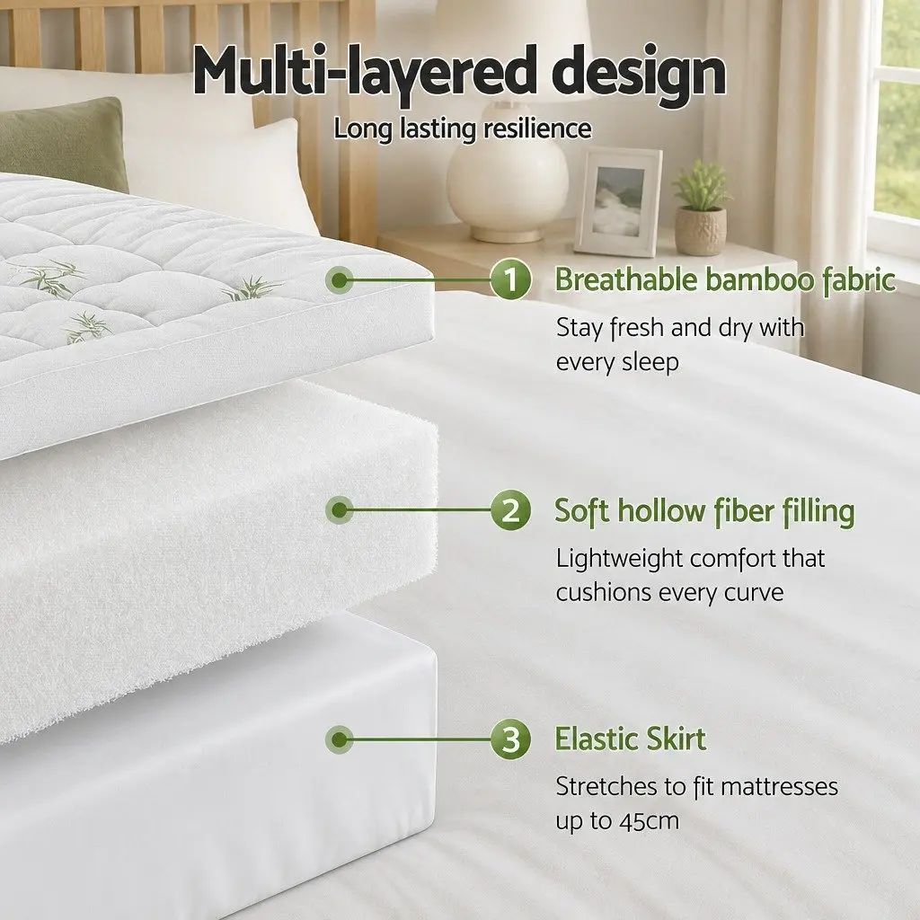 Queen Mattress Topper 11cm Pillowtop Bamboo Bed Pad Thick Deep Pocket Washable