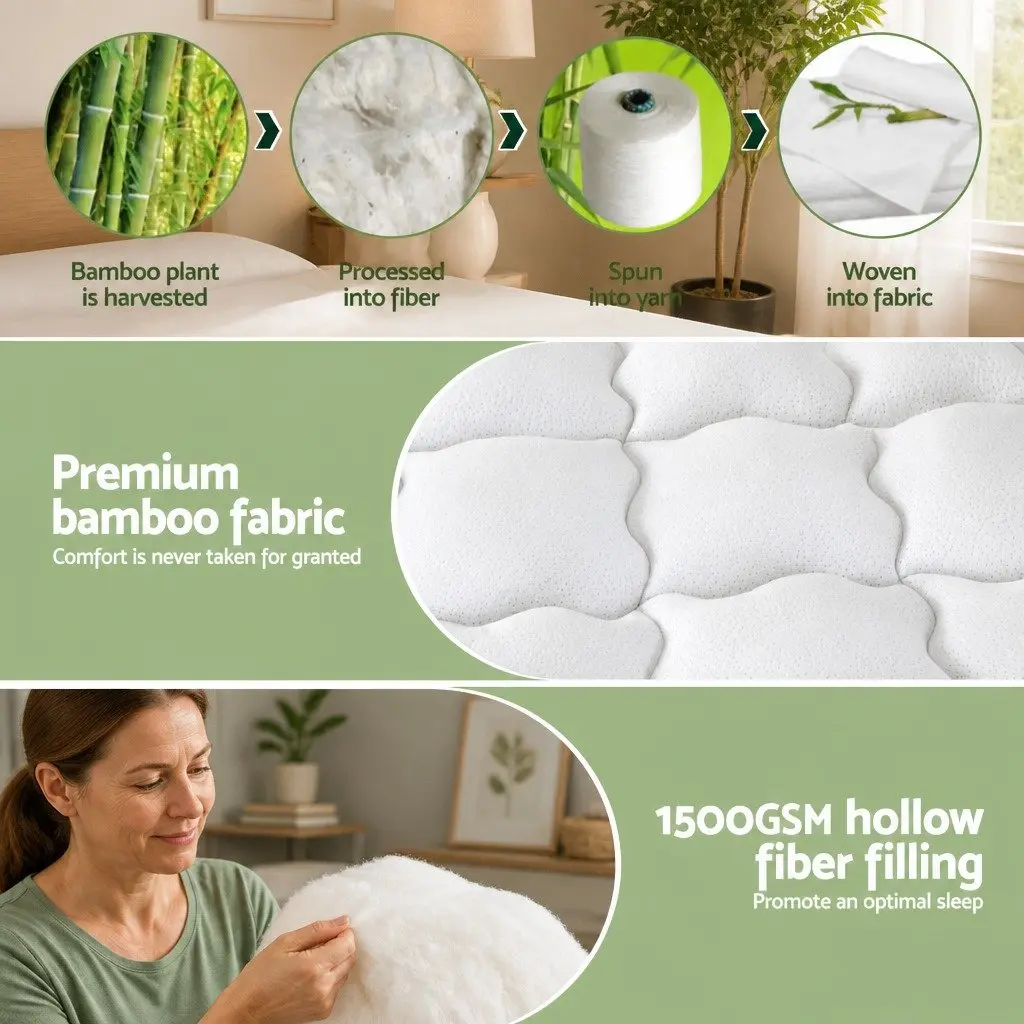 Queen Mattress Topper 11cm Pillowtop Bamboo Bed Pad Thick Deep Pocket Washable