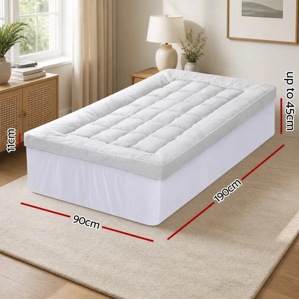 Pillowtop Mattress Topper Single Bed 11cm Thick Bamboo Cover