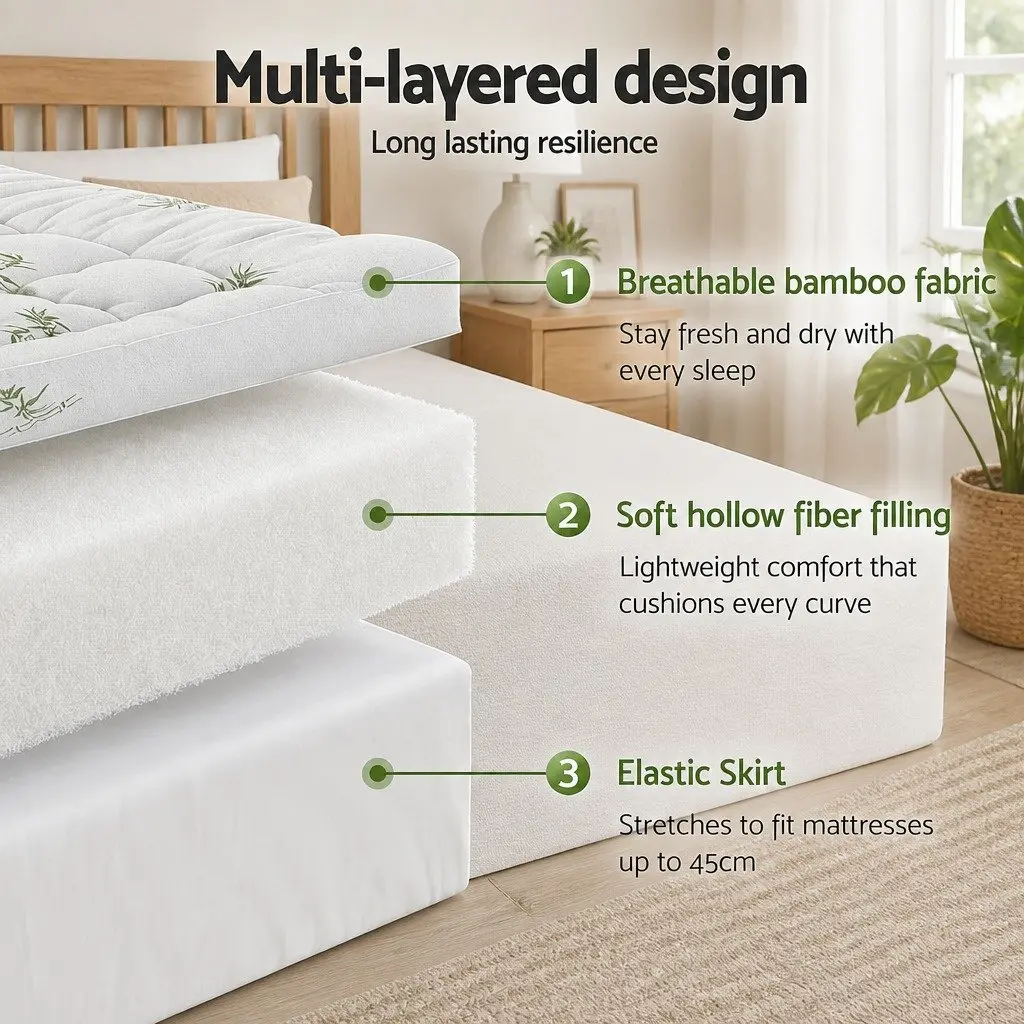 Pillowtop Mattress Topper Single Bed 11cm Thick Bamboo Cover