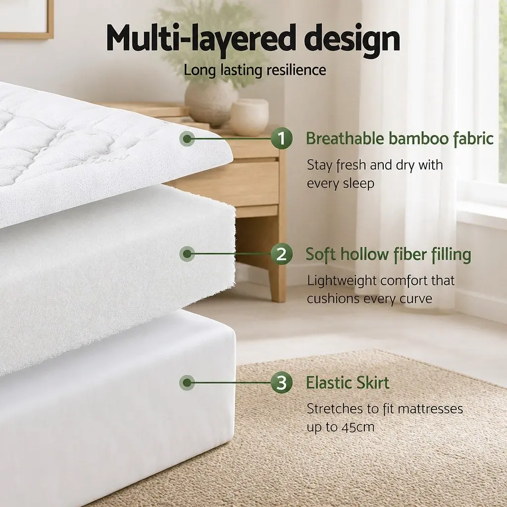 Pillowtop Mattress Topper 5cm Single Bed Bamboo Cooling Pad Washable Deep Pocket