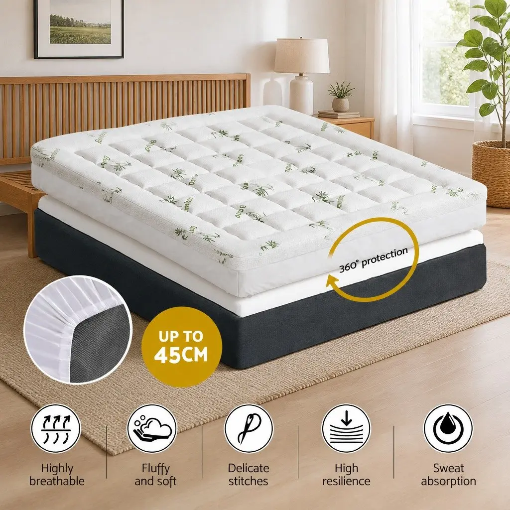 King Mattress Topper for Bed 7.5cm Thick Bamboo Cover Washable