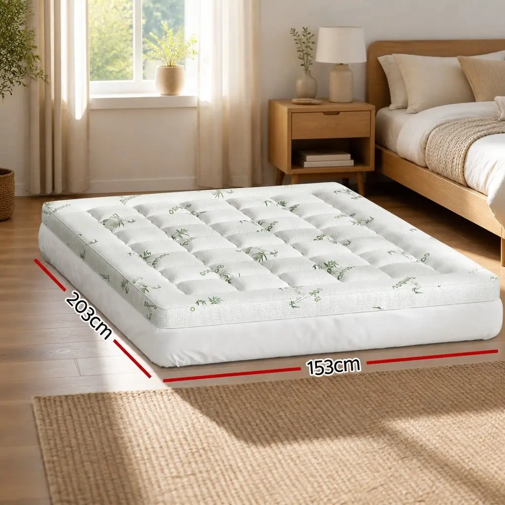 Pillowtop Mattress Topper 7.5cm Thick Queen Bed Protector Bamboo Cover Washable