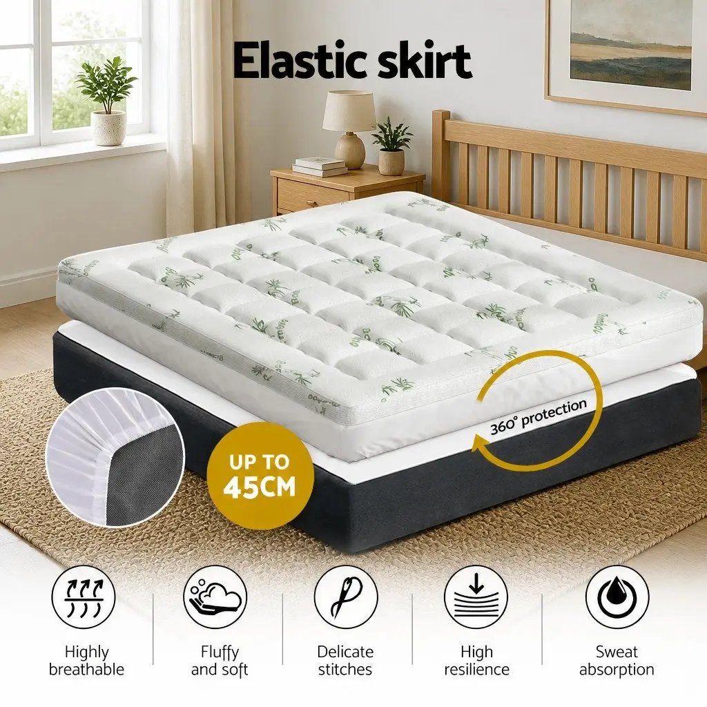 Pillowtop Mattress Topper 7.5cm Thick Queen Bed Protector Bamboo Cover Washable