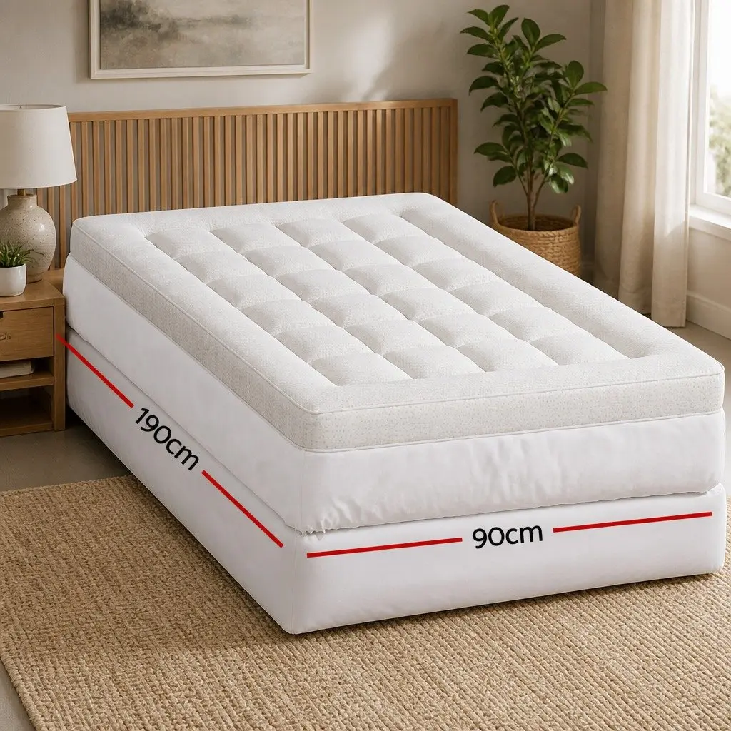 Pillowtop Mattress Topper Single Bed 7.5cm Bamboo Cover Deep Pocket White