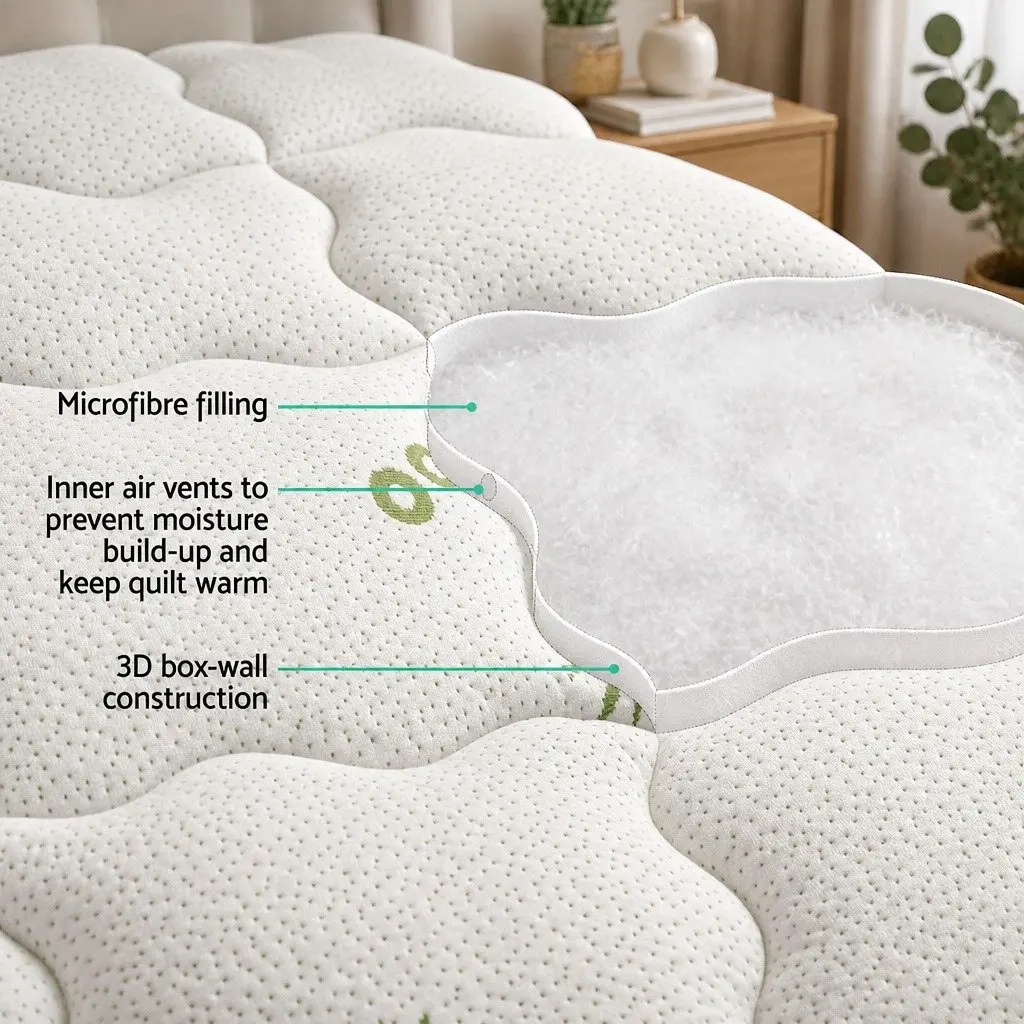 Pillowtop Mattress Topper Single Bed 7.5cm Bamboo Cover Deep Pocket White