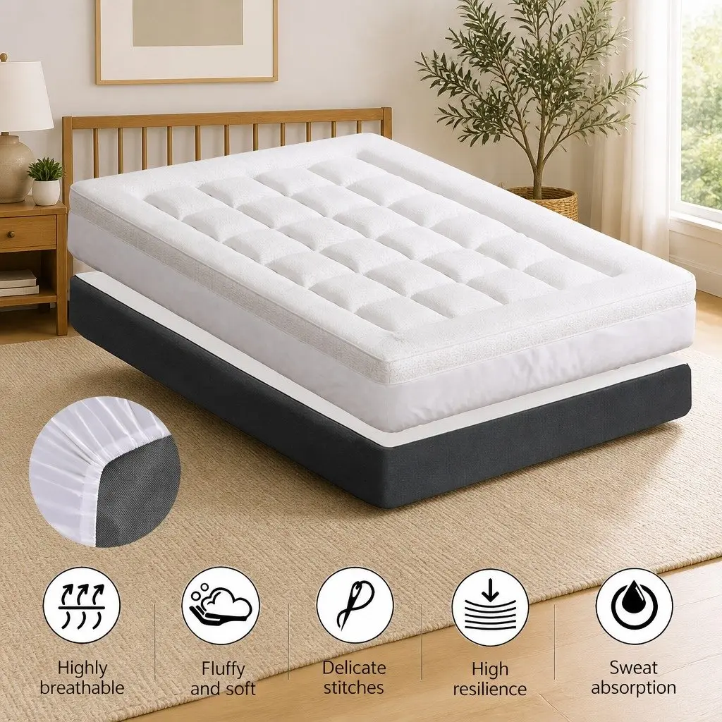 Pillowtop Mattress Topper Single Bed 7.5cm Bamboo Cover Deep Pocket White