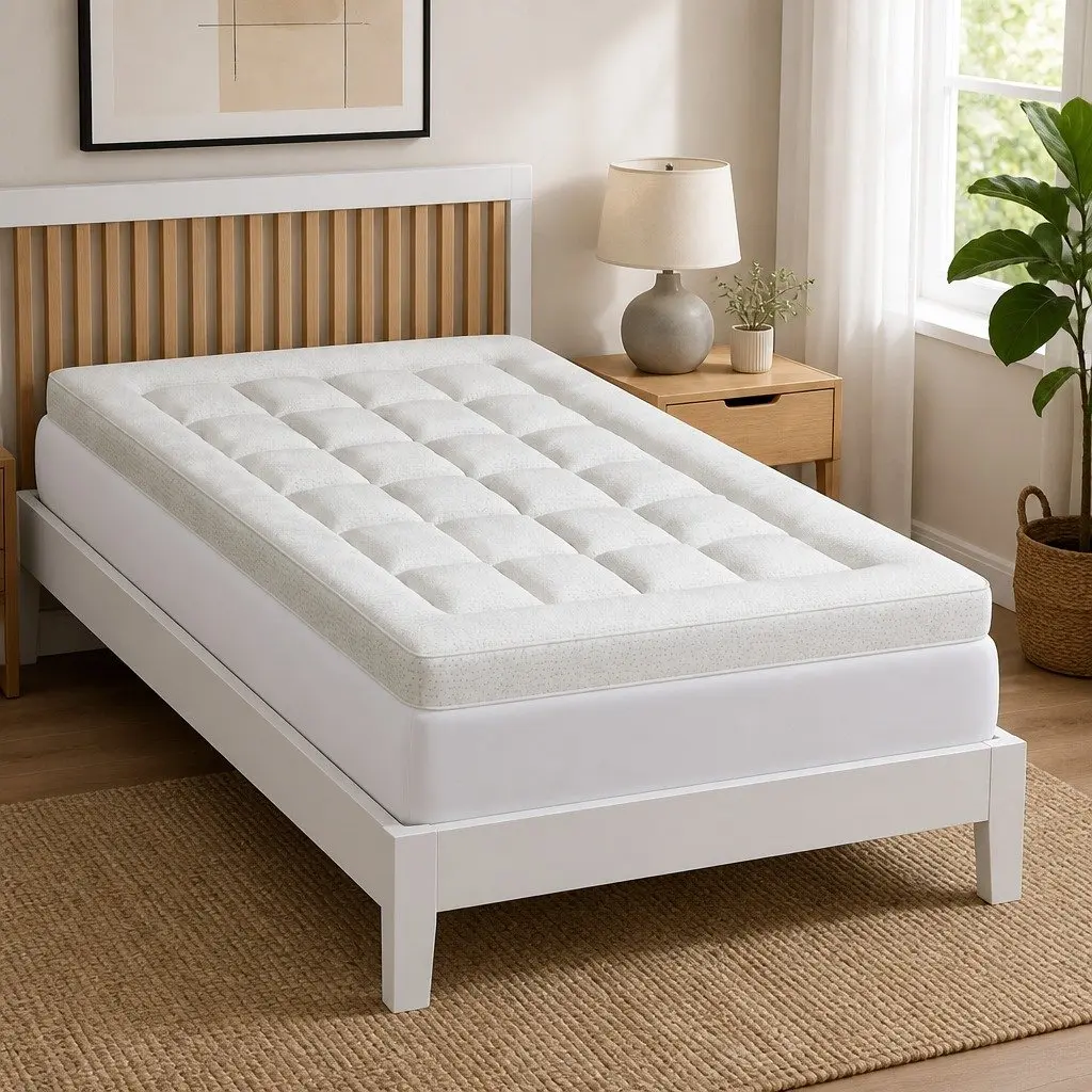 Pillowtop Mattress Topper Single Bed 7.5cm Bamboo Cover Deep Pocket White