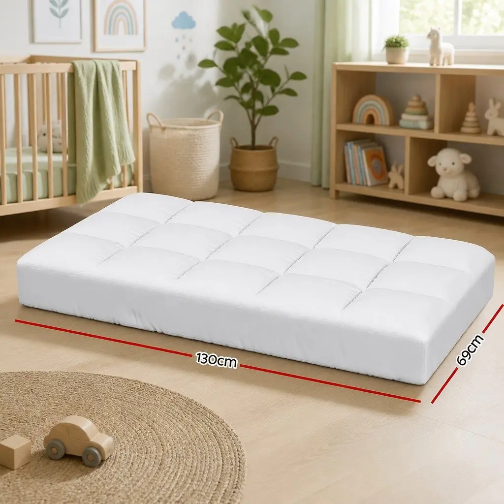 Baby Cot Mattress Topper Pillowtop Pad 69cm x 130cm x 4.5cm White Breathable Cooling Sleep Protector
