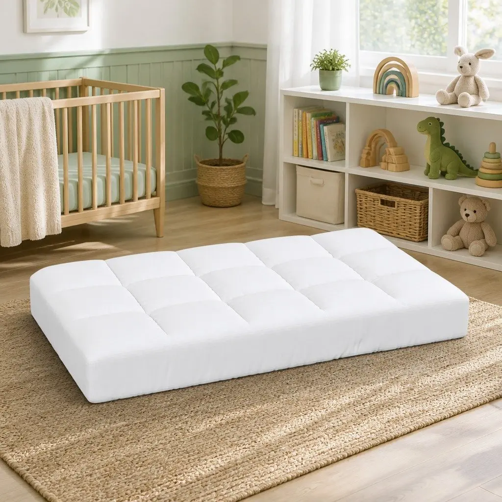 Baby Cot Mattress Topper Pillowtop Pad 69cm x 130cm x 4.5cm White Breathable Cooling Sleep Protector