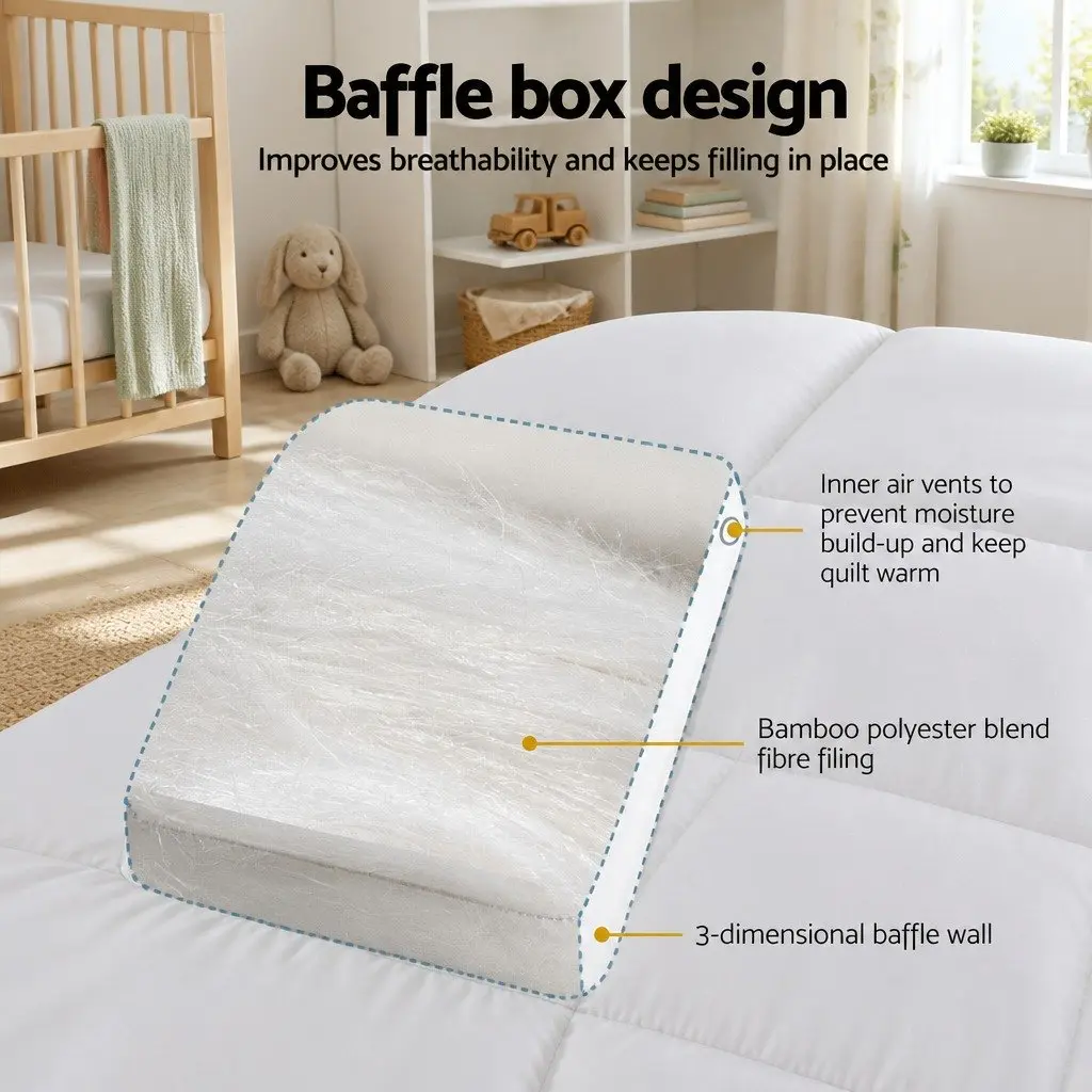 Baby Cot Mattress Topper Pillowtop Pad 69cm x 130cm x 4.5cm White Breathable Cooling Sleep Protector