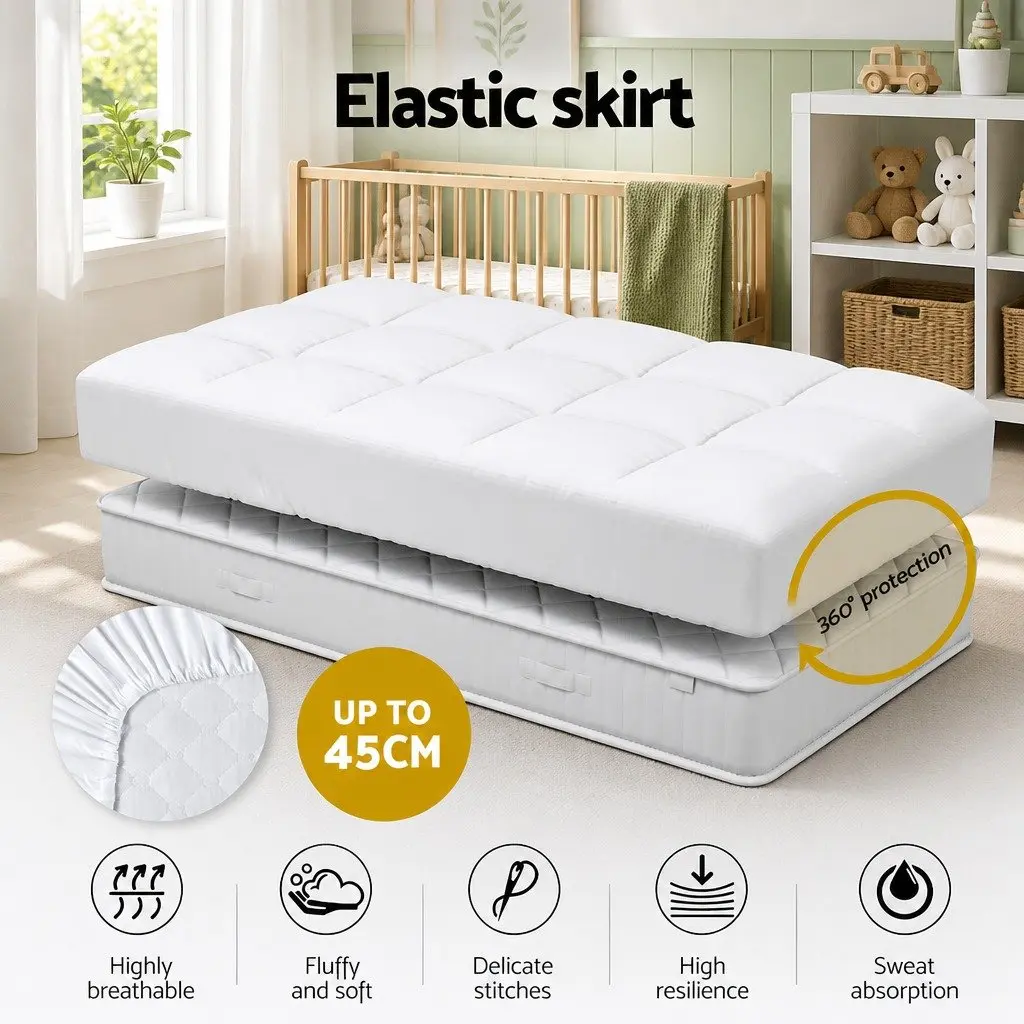 Baby Cot Mattress Topper Pillowtop Pad 69cm x 130cm x 4.5cm White Breathable Cooling Sleep Protector