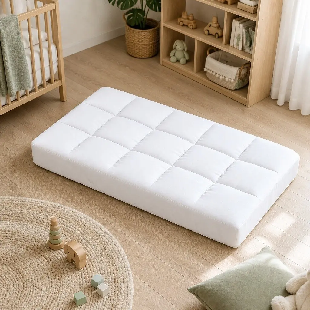 Baby Cot Mattress Topper Pillowtop Pad 69cm x 130cm x 4.5cm White Breathable Cooling Sleep Protector