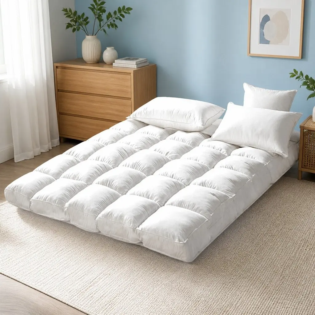 Double Mattress Topper 5cm Bamboo Charcoal Microfibre Pillowtop Pad 45cm Deep