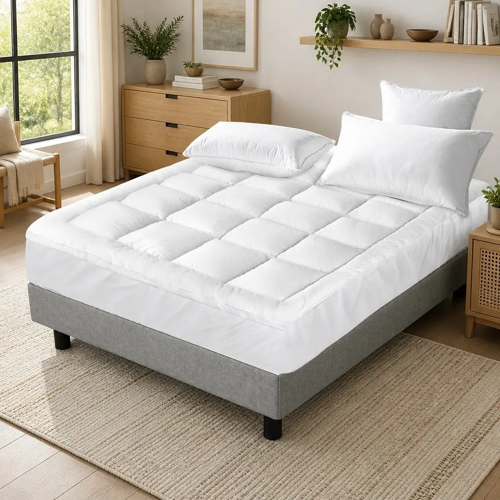 Double Mattress Topper 5cm Bamboo Charcoal Microfibre Pillowtop Pad 45cm Deep
