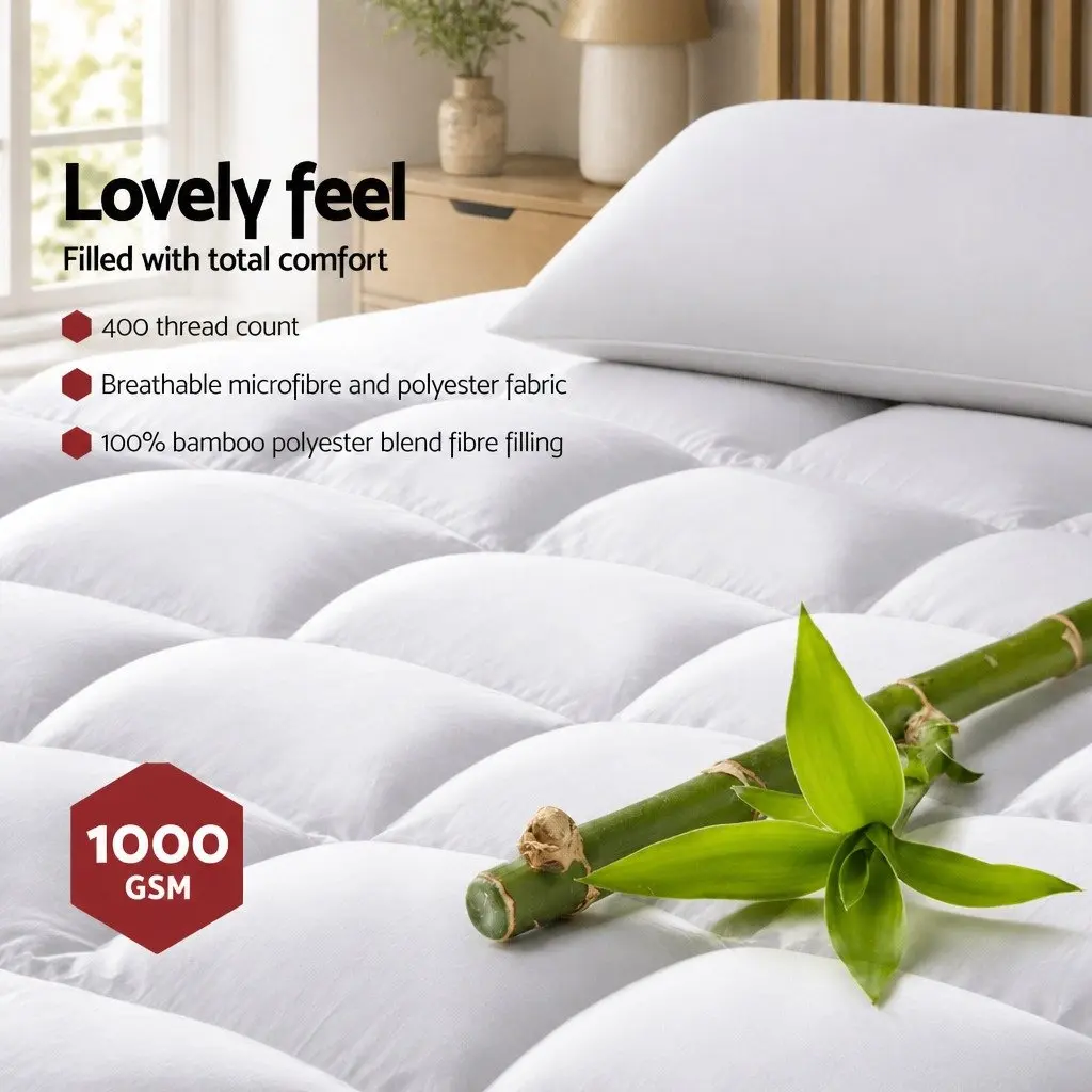 Mattress Topper King Size 5cm Thick Bamboo Charcoal Microfibre Washable Breathable