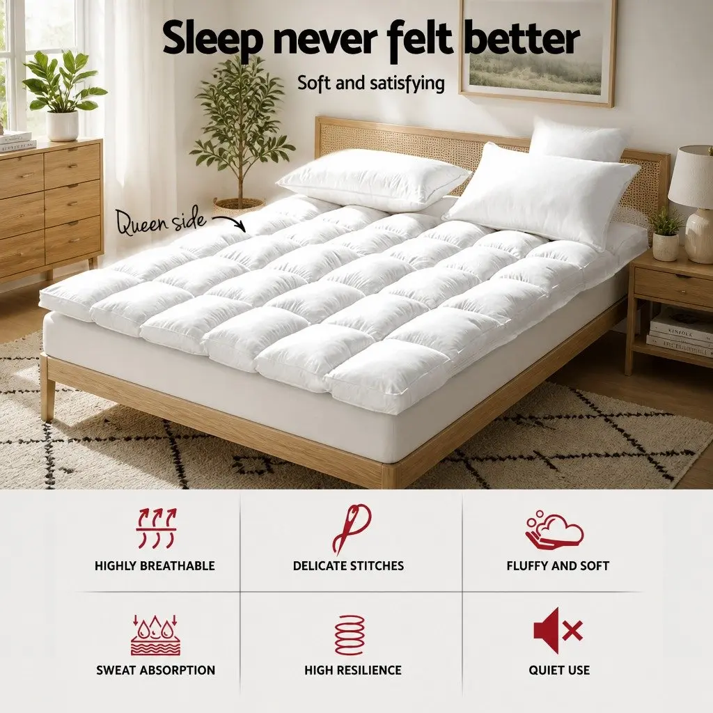 Queen Mattress Topper for Bed 5cm Bamboo Pillowtop Pad Pressure Relief Breathable